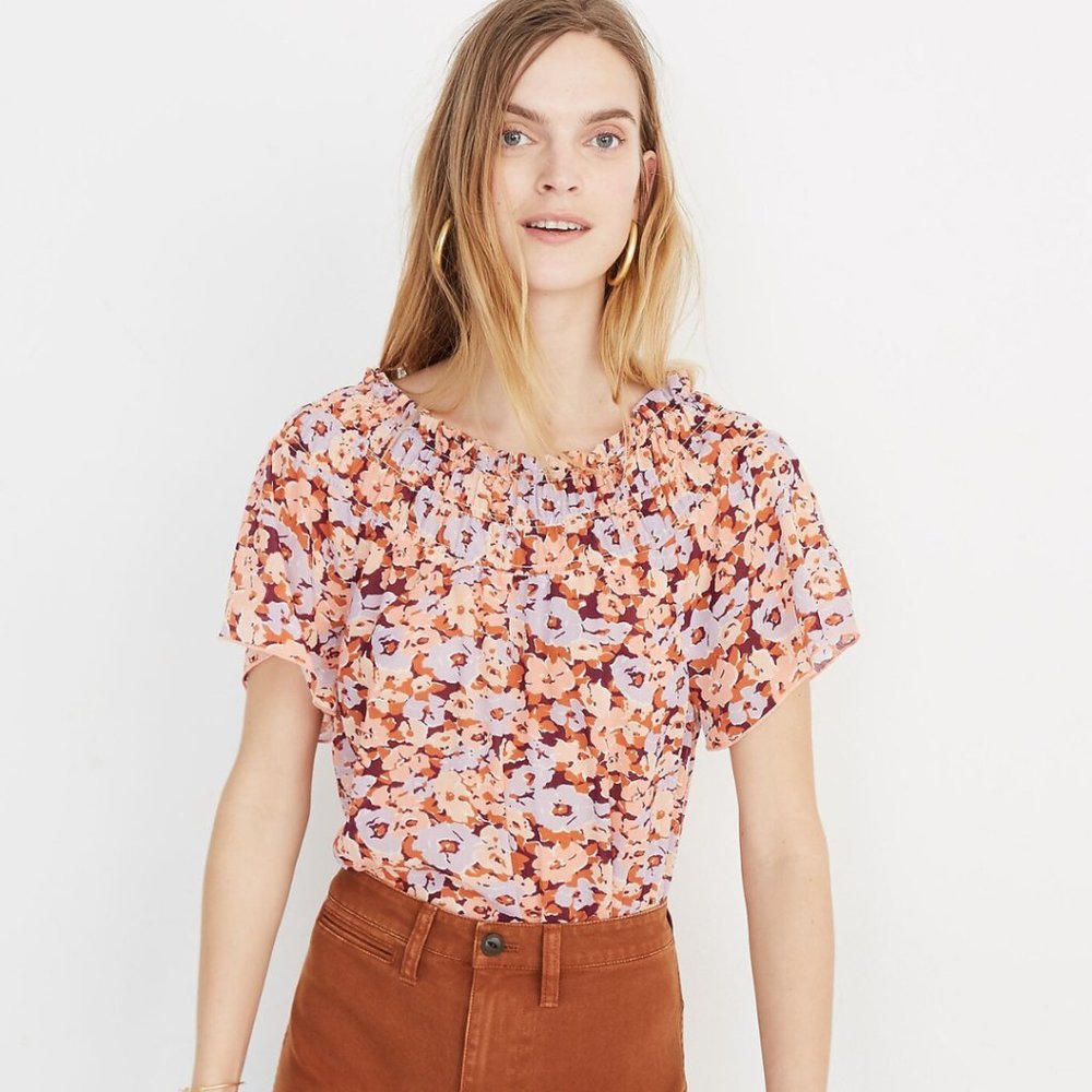 Madewell Smocked Mockneck Top in Floral Breeze